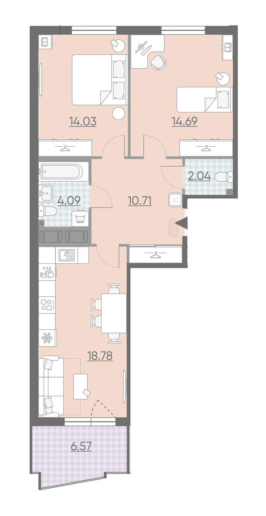 Двухкомнатная квартира в : площадь 67.63 м2 , этаж: 3 – купить в Санкт-Петербурге